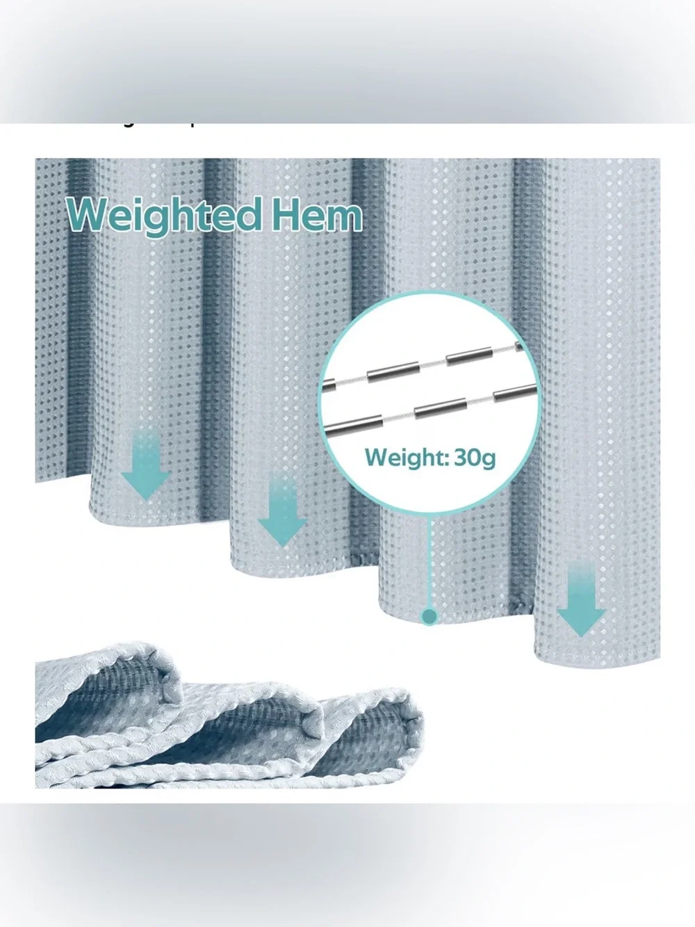3in1 Waffle Shower Curtain Liner Set Heavyweight Fog Blue 72x72 Inch